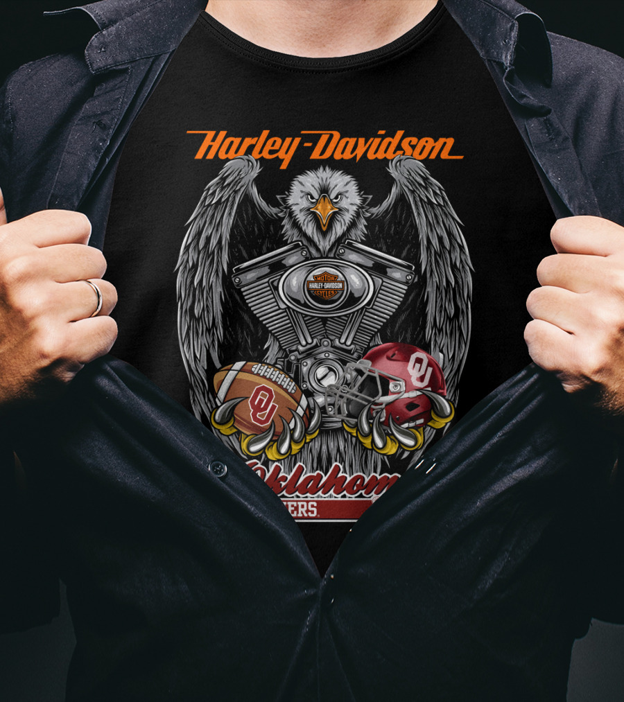 Harley Davidson Oklahoma Sooners Football Eagle Logo Ncaa T-Shirt