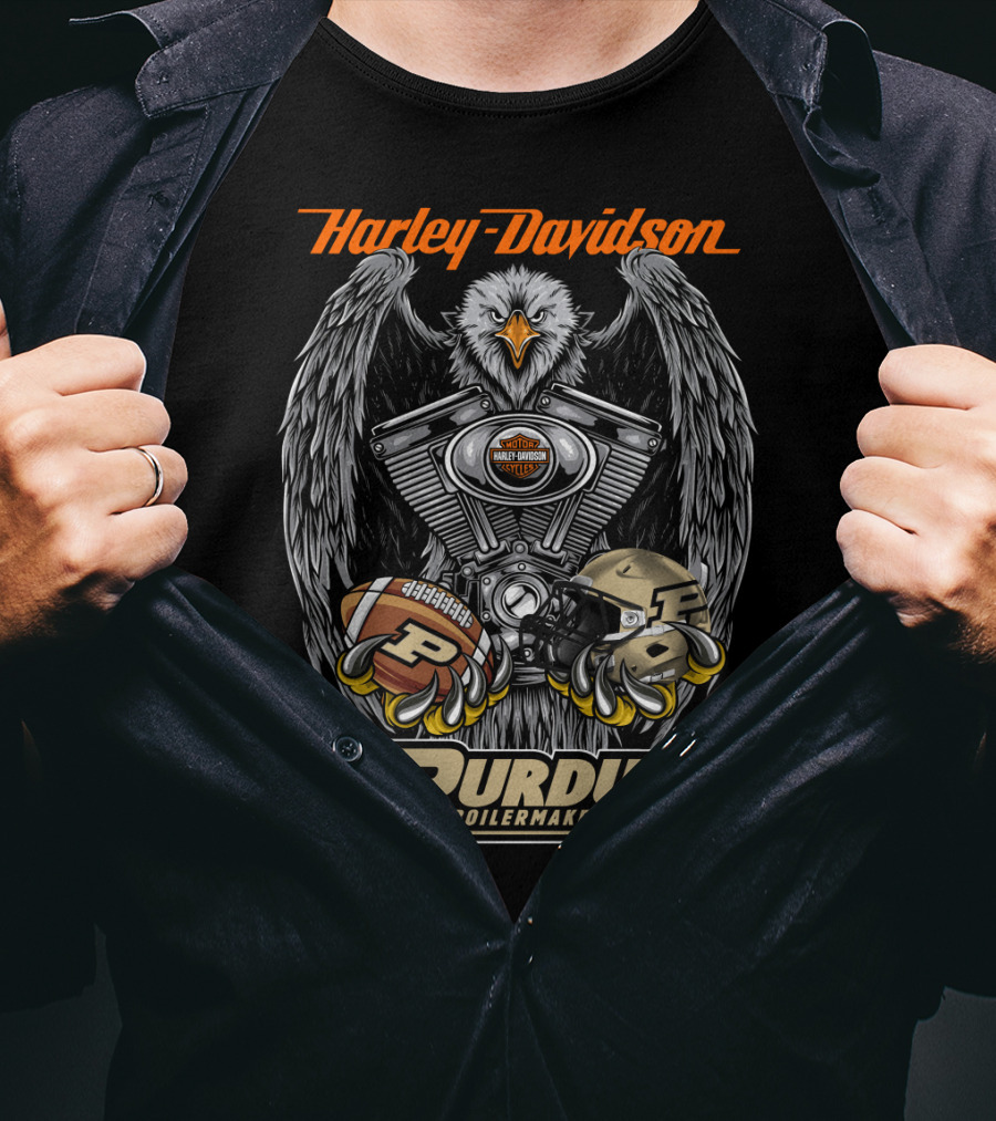 Harley Davidson Purdue Boilermakers Eagle With Football And Helmet T-Shirt