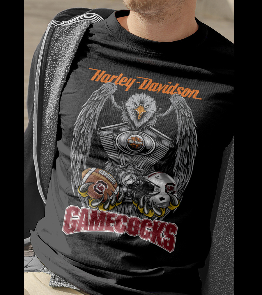 Harley Davidson Gamecocks Ncaa Scg Football Eagle Engine T-Shirt