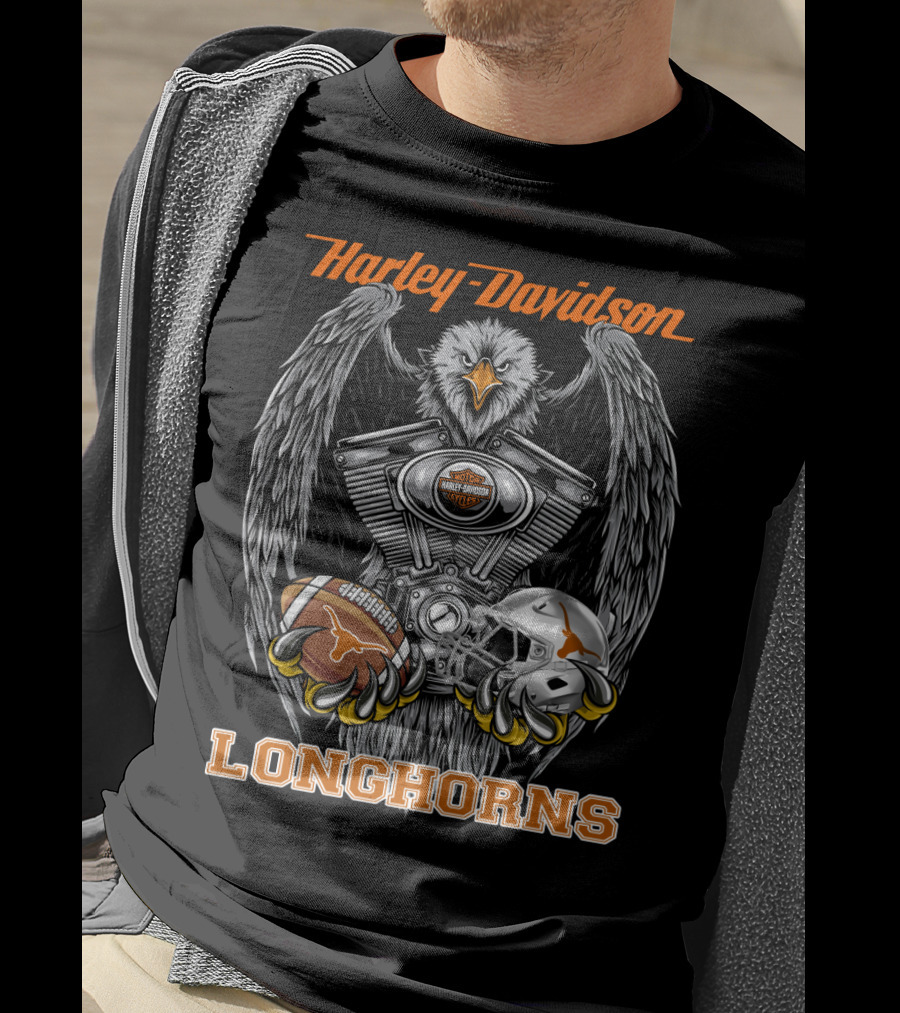 Harley Davidson Longhorns Eagle Engine Football Helmet T-Shirt
