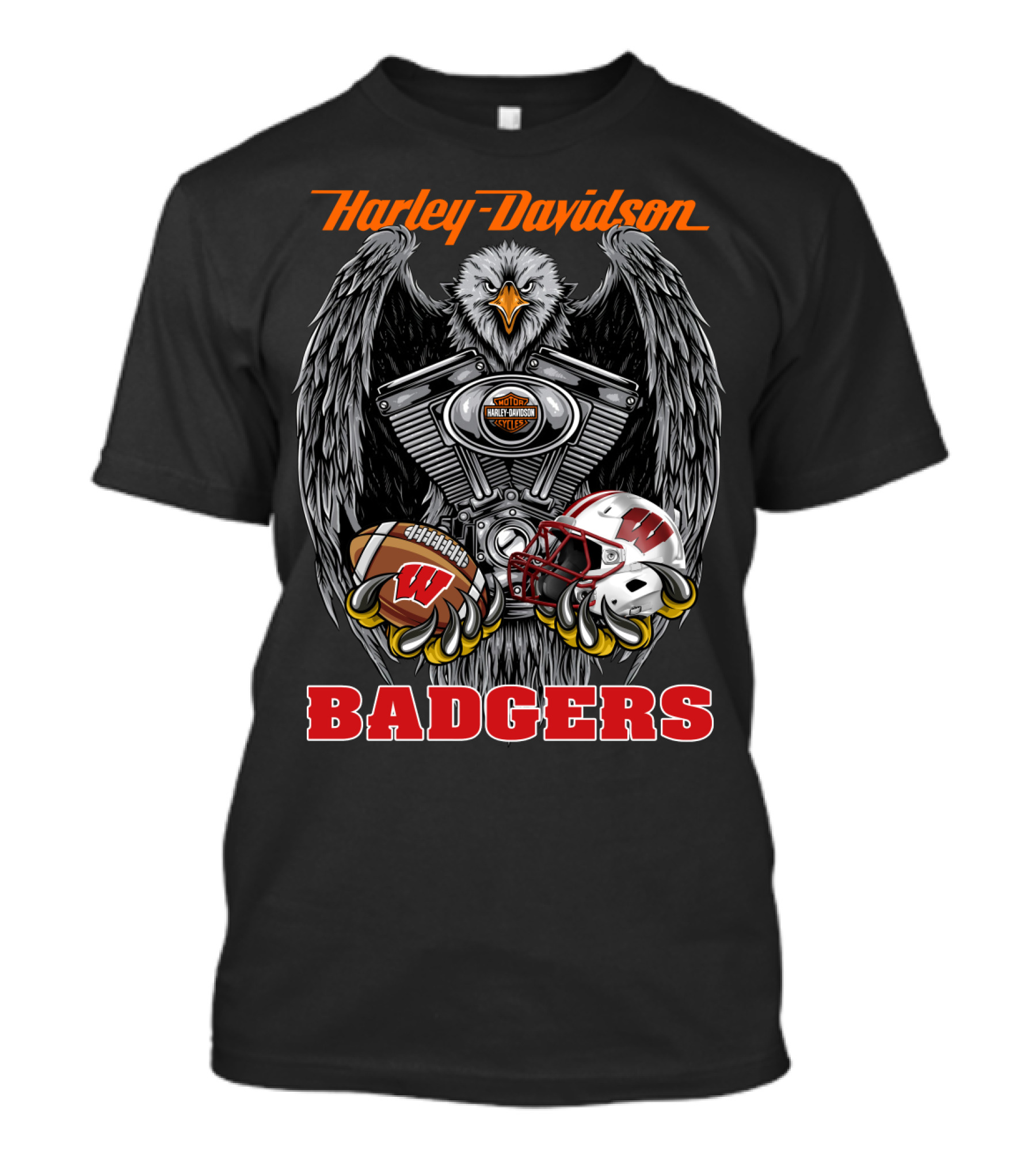 Harley Davidson Badgers Wisconsin Football Ncaa Eagle Engine T-Shirt