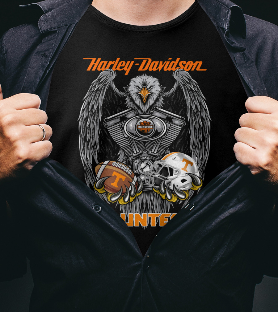 Harley Davidson Volunteers Ncaa Football Tennessee Helmet And Ball Eagle Engine T-Shirt