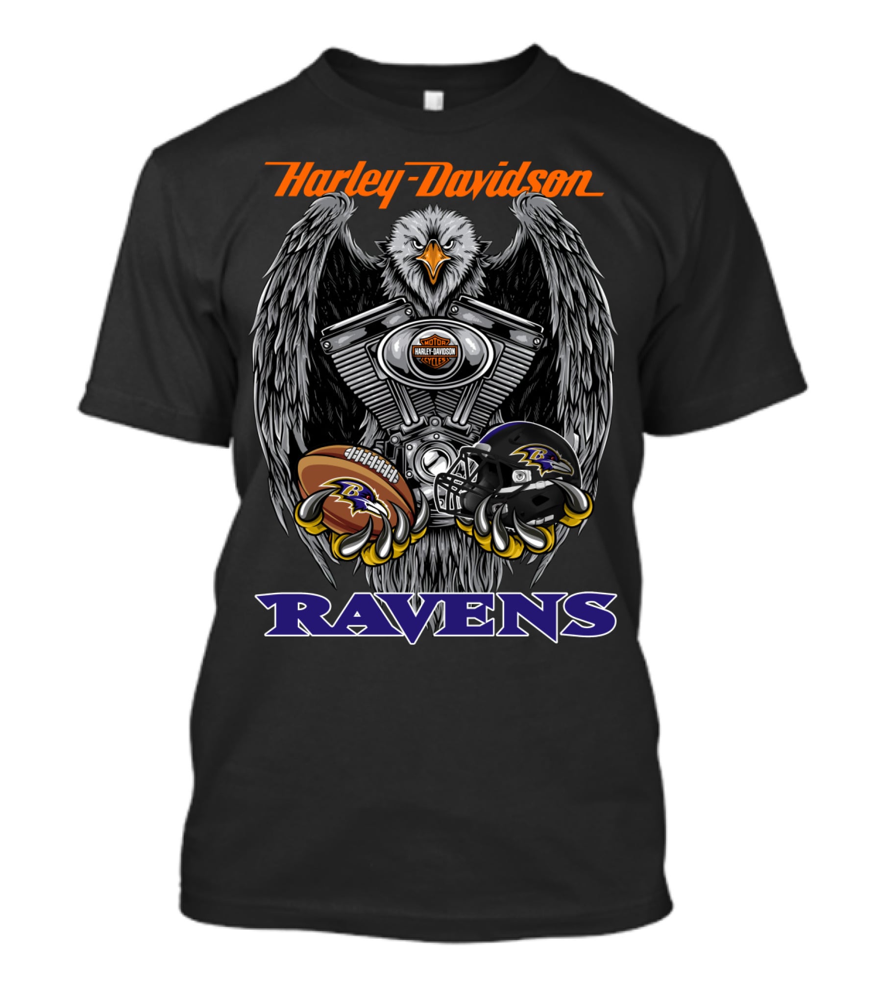 Harley Davidson Ravens V-Twin Engine Baltimore Football Helmet And Ball T-Shirt