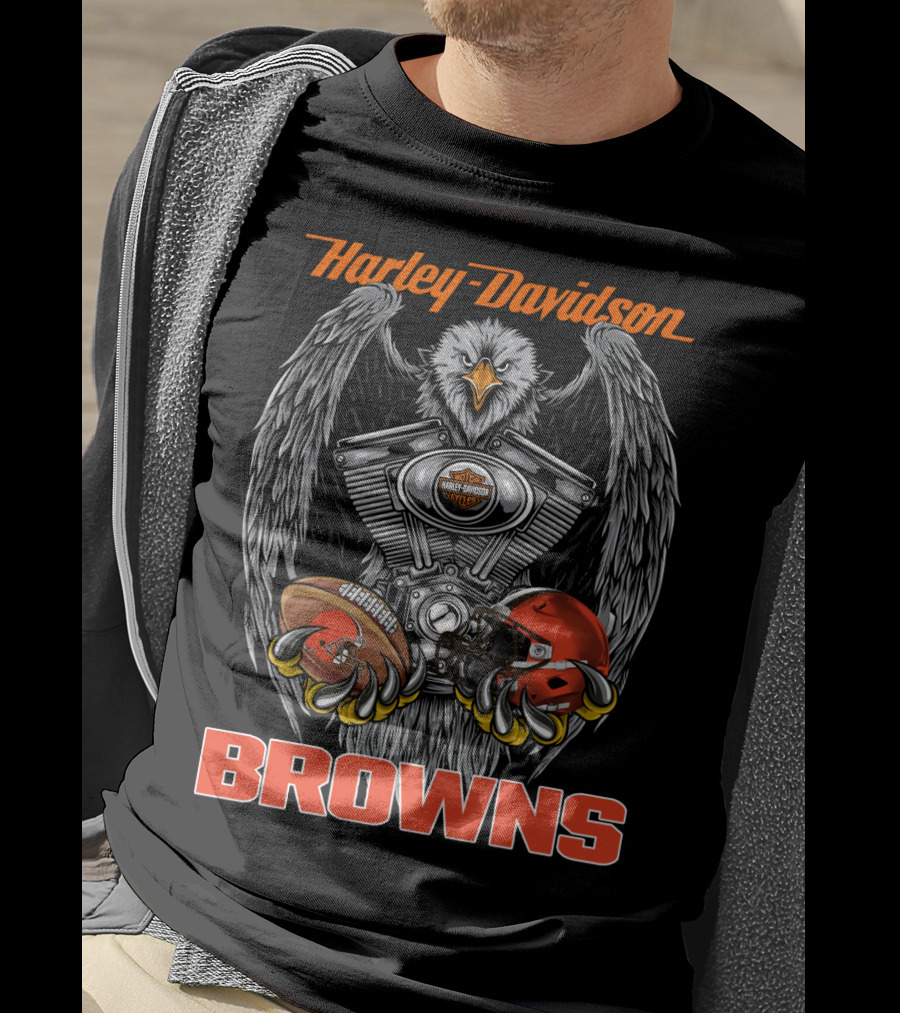 Harley Davidson Browns Eagle Engine Football Helmet T-Shirt