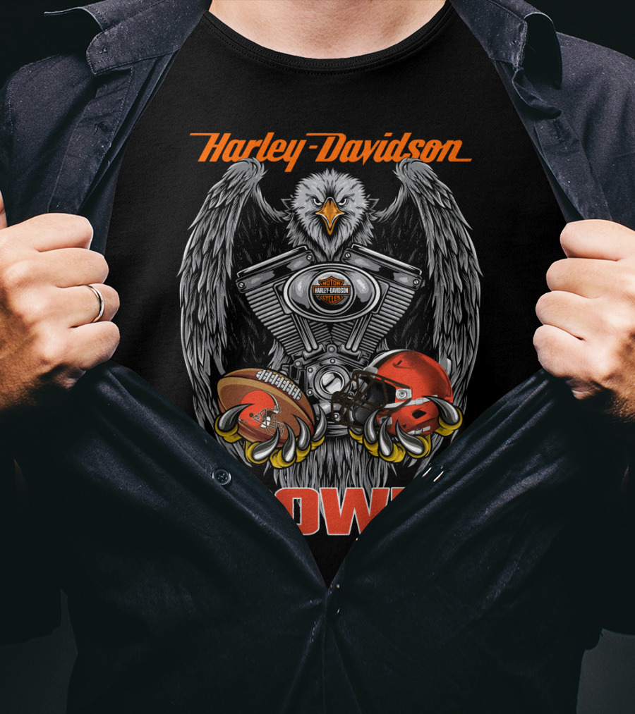 Harley Davidson Browns Eagle Engine Football Helmet T-Shirt