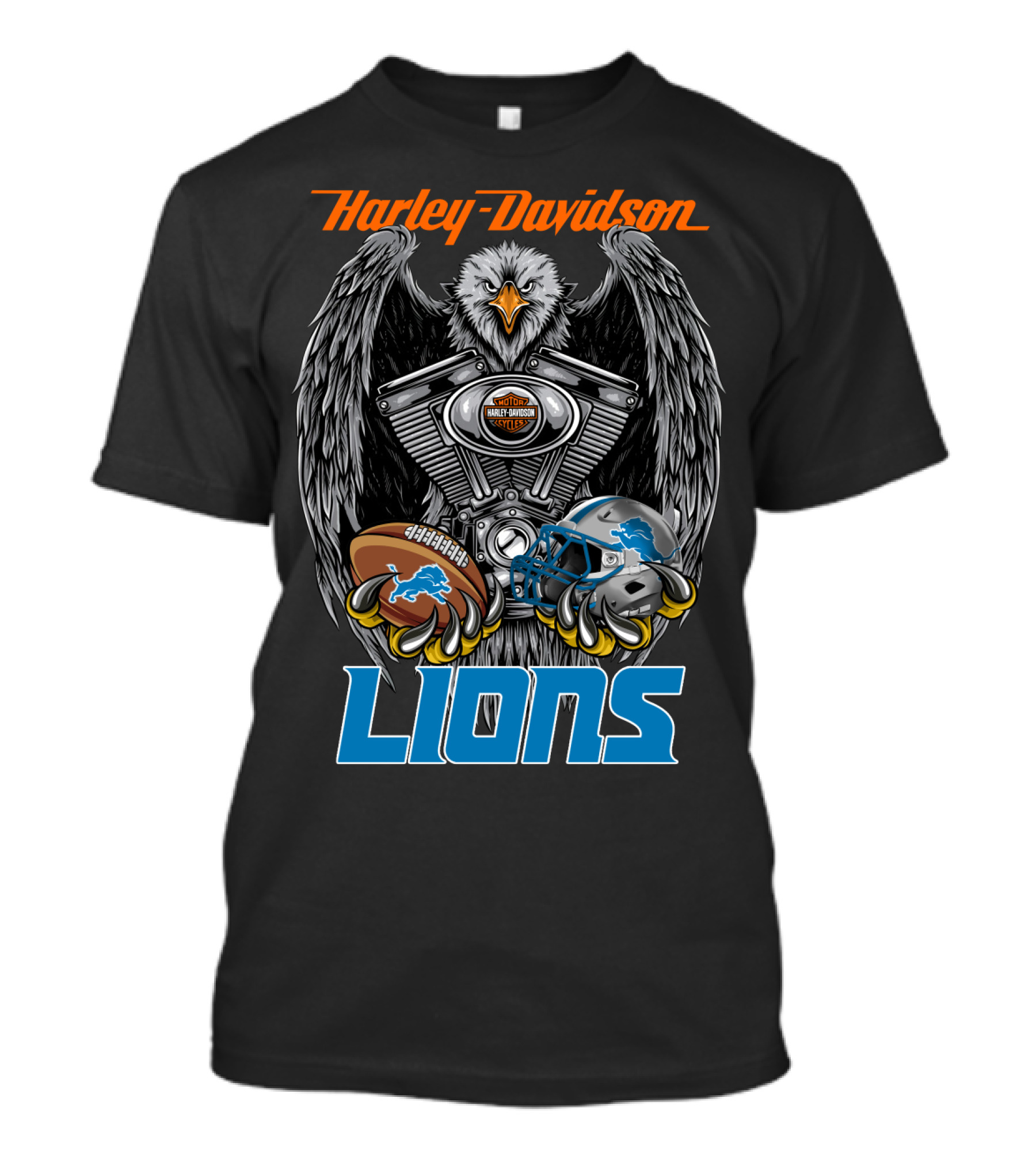 Harley Davidson Detroit Lions Eagle Football Engine T-Shirt