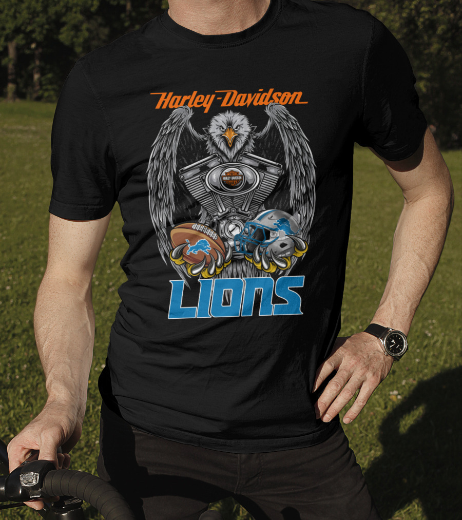 Harley Davidson Detroit Lions Eagle Football Engine T-Shirt