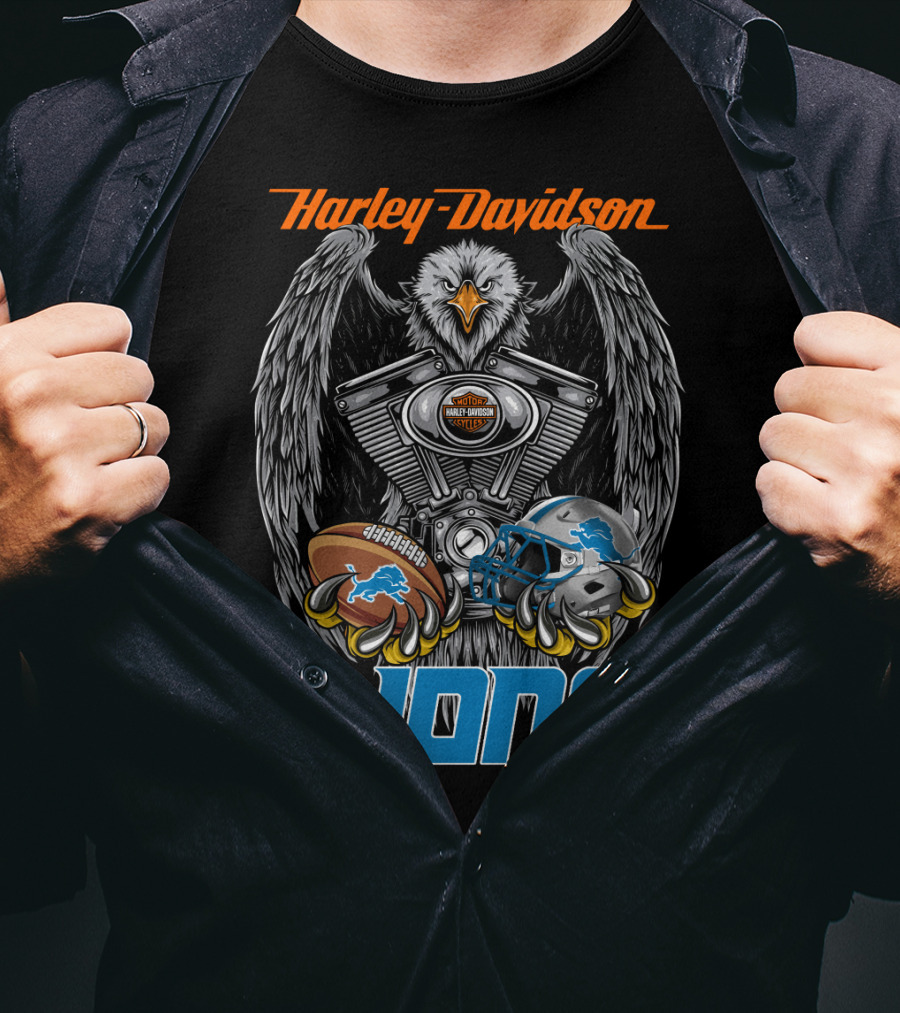 Harley Davidson Detroit Lions Eagle Football Engine T-Shirt
