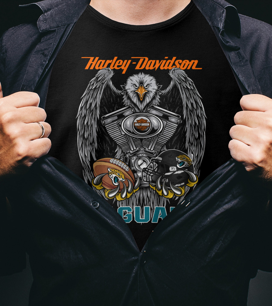 Harley Davidson Jaguars Eagle Football Helmet Engine T-Shirt