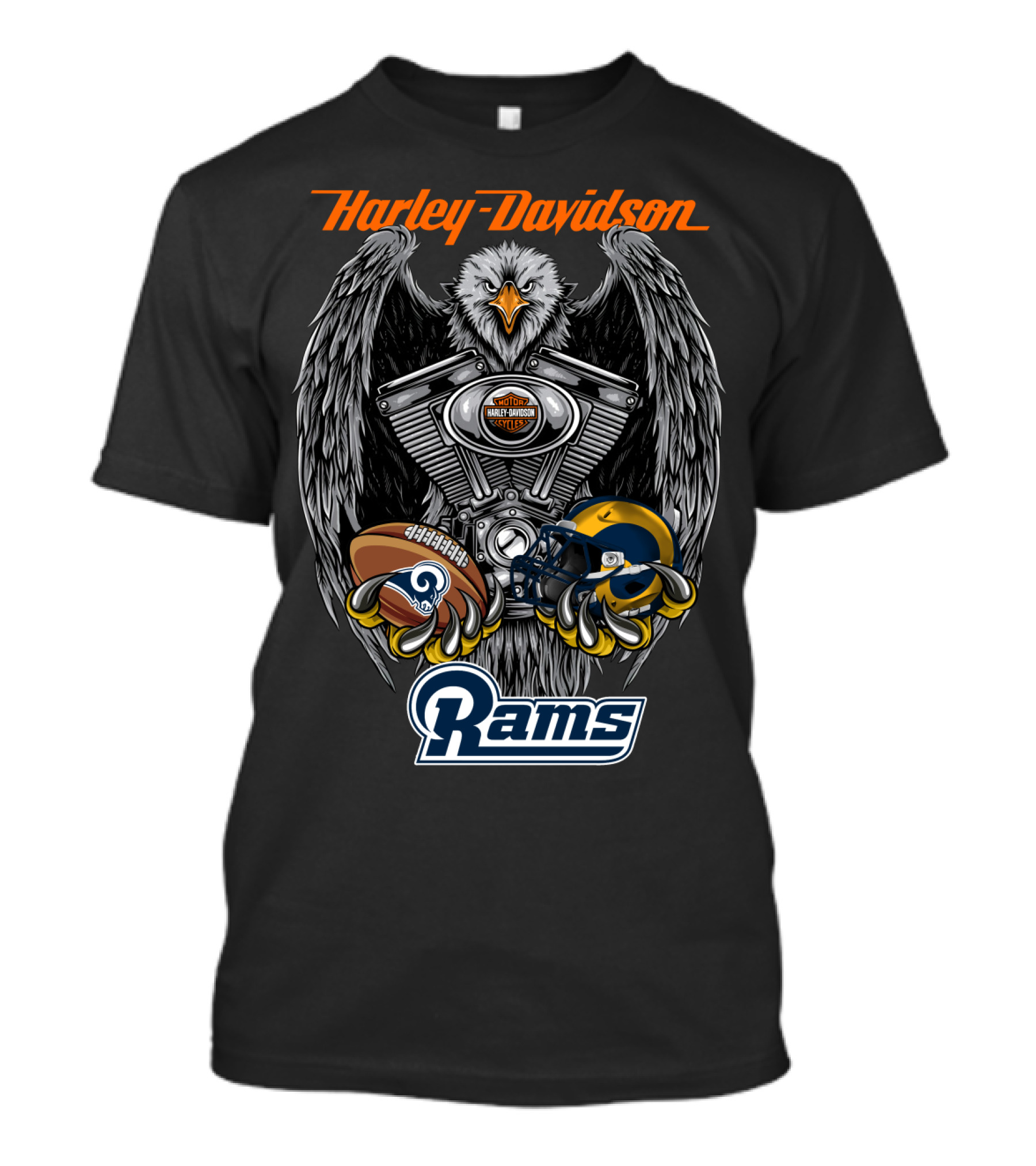 Harley Davidson Seattle Rams Nfl Lar Football Eagle Engine T-Shirt