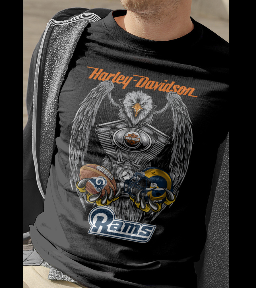 Harley Davidson Seattle Rams Nfl Lar Football Eagle Engine T-Shirt