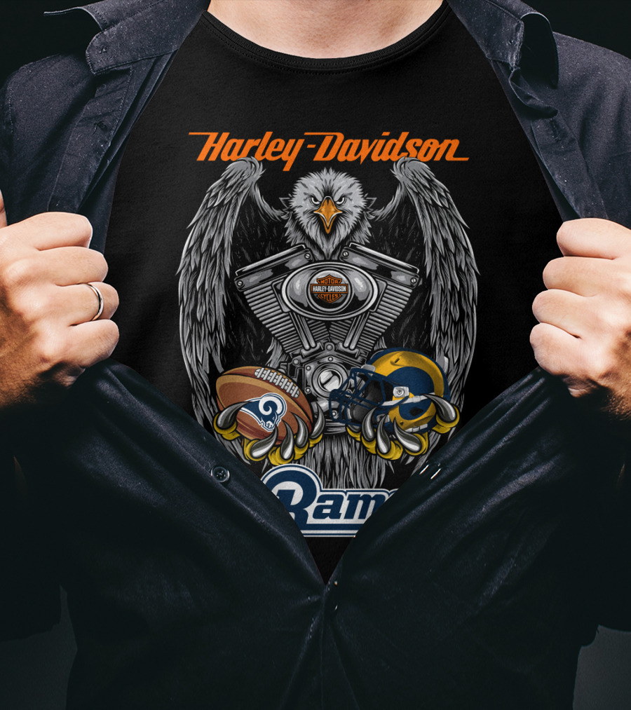 Harley Davidson Seattle Rams Nfl Lar Football Eagle Engine T-Shirt