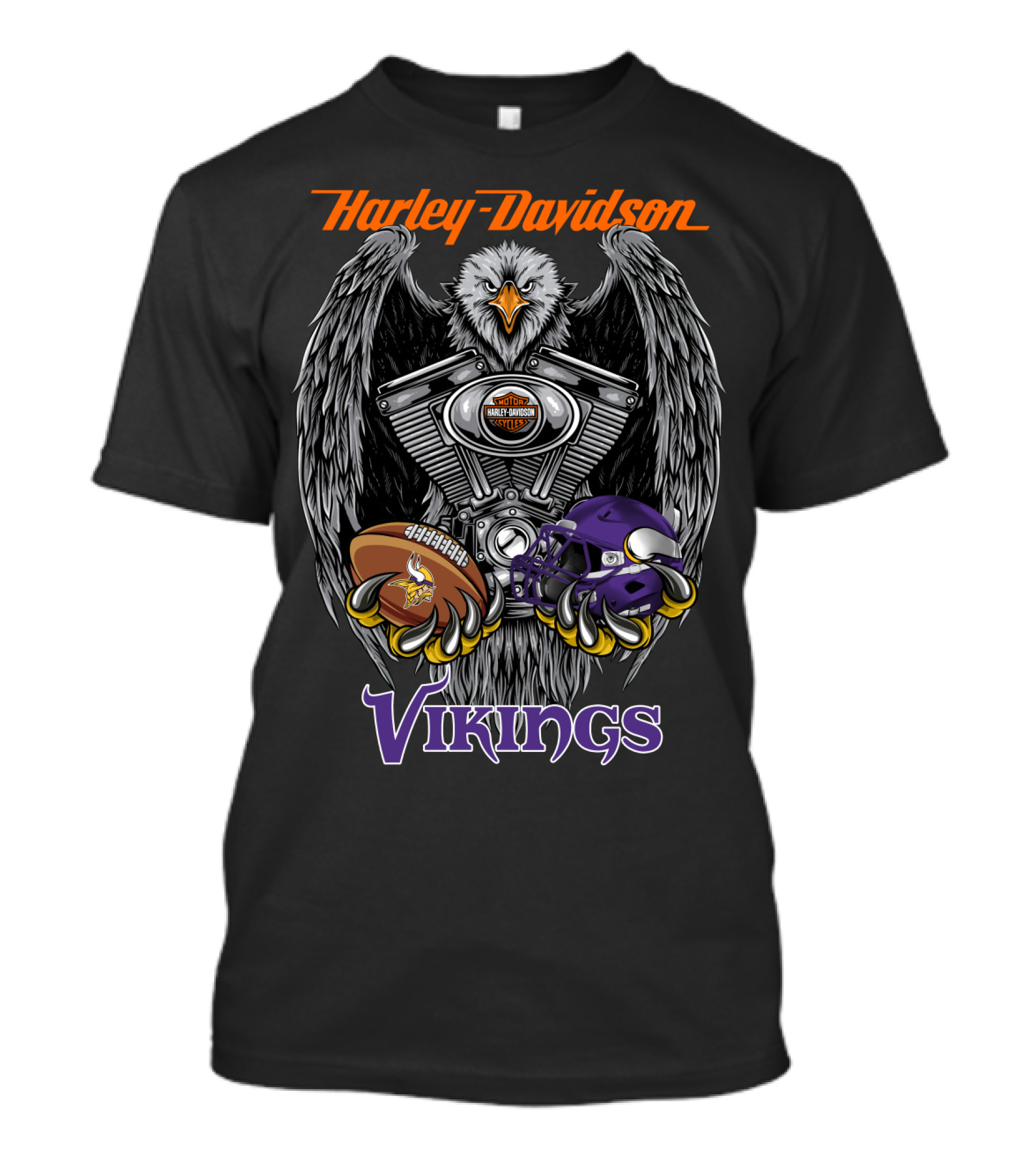Harley Davidson Seattle Vikings Football Eagle Engine Art T-Shirt
