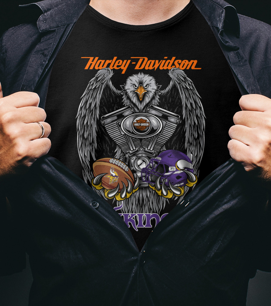 Harley Davidson Seattle Vikings Football Eagle Engine Art T-Shirt