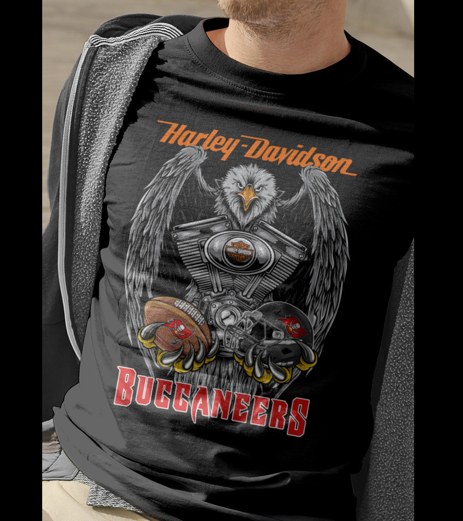 Harley Davidson Buccaneers Eagle Nfl Tbb Football Helmet And Engine T-Shirt