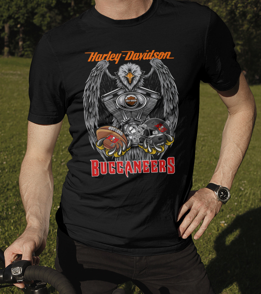 Harley Davidson Buccaneers Eagle Nfl Tbb Football Helmet And Engine T-Shirt