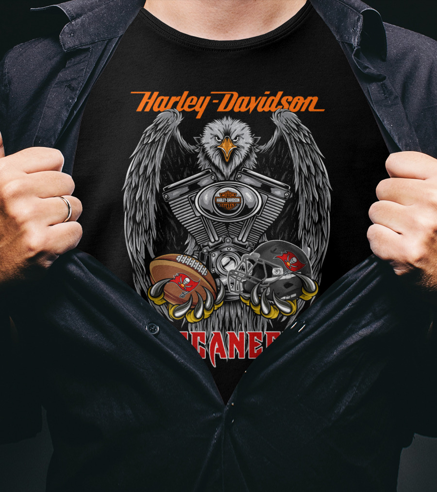 Harley Davidson Buccaneers Eagle Nfl Tbb Football Helmet And Engine T-Shirt