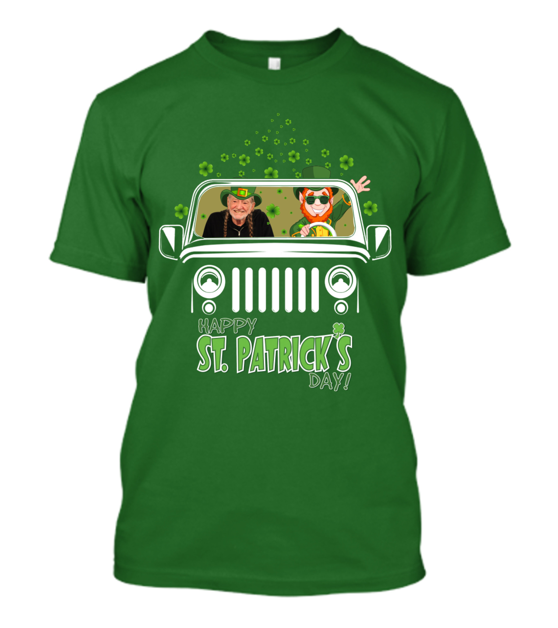 Happy St. Patrick's Day Willie Nelson 51 Jeep With Leprechaun And Clover Themes T-Shirt