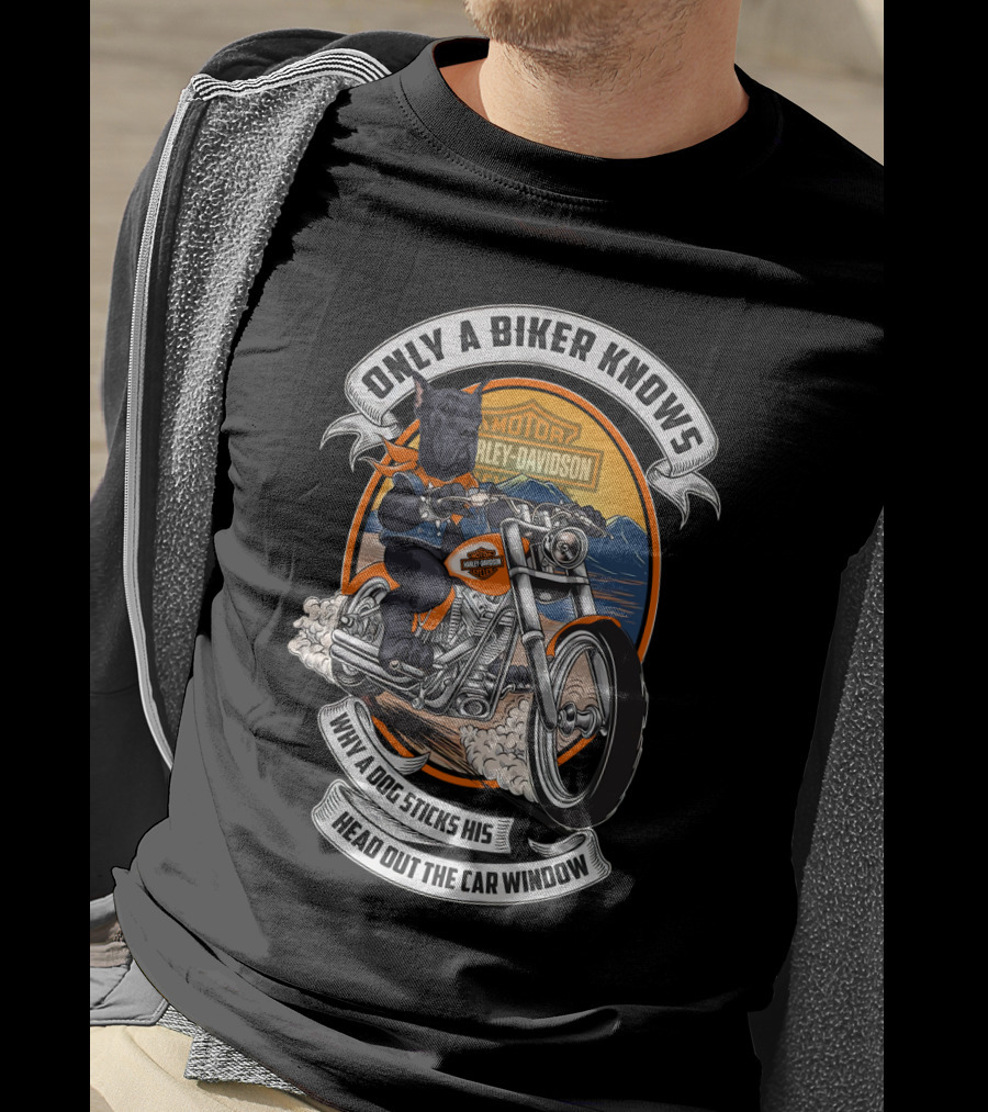 Only A Biker Knows Why A Dog Sticks His Head Out The Car Window Harley Davidson Great Dane Motorcycle T-Shirt