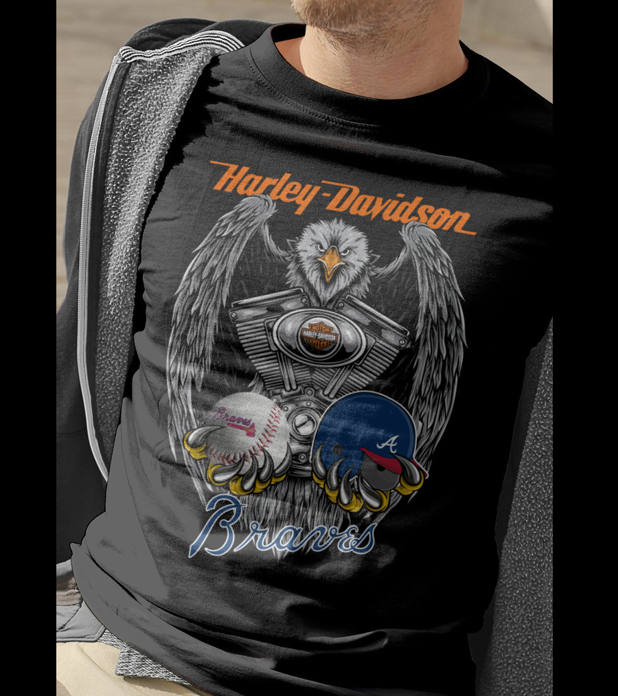 Harley Davidson Braves Baseball Eagle Engine T-Shirt