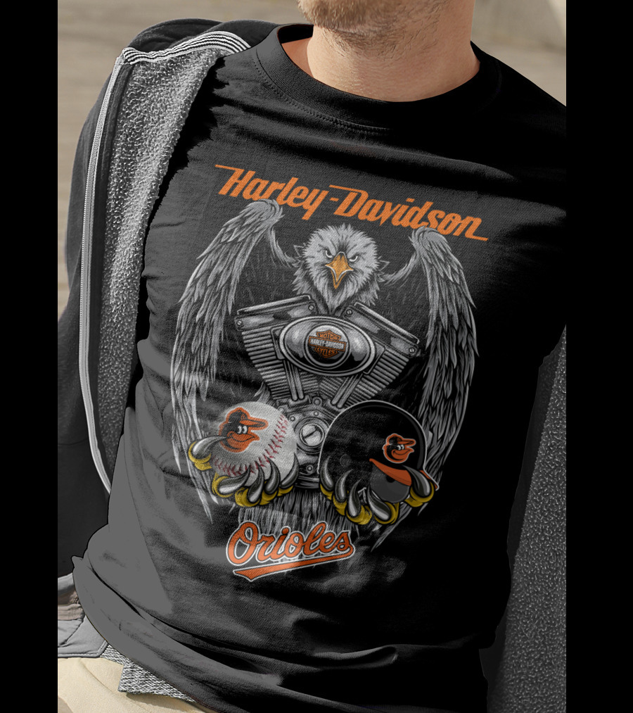 Harley Davidson Orioles Eagle Engine Baseball Helmet T-Shirt