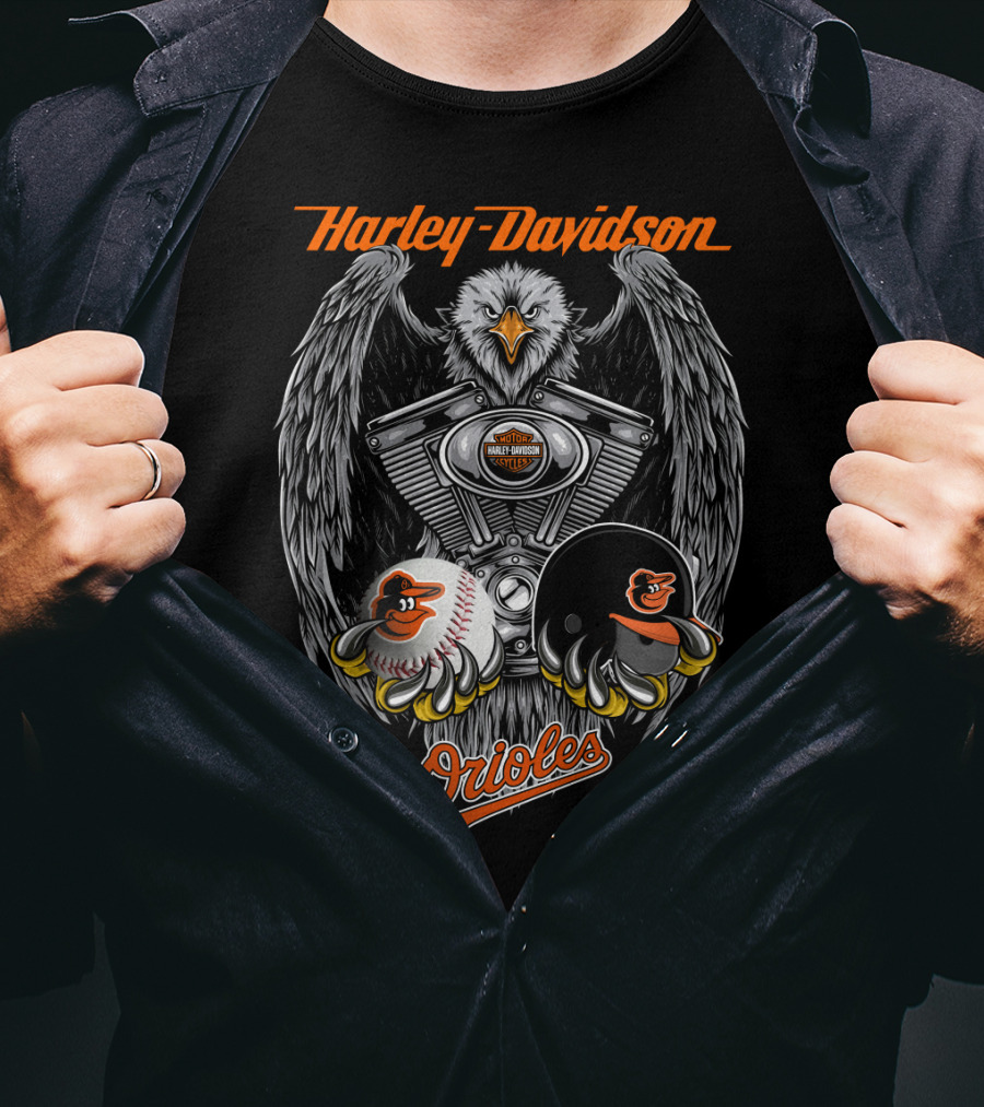 Harley Davidson Orioles Eagle Engine Baseball Helmet T-Shirt