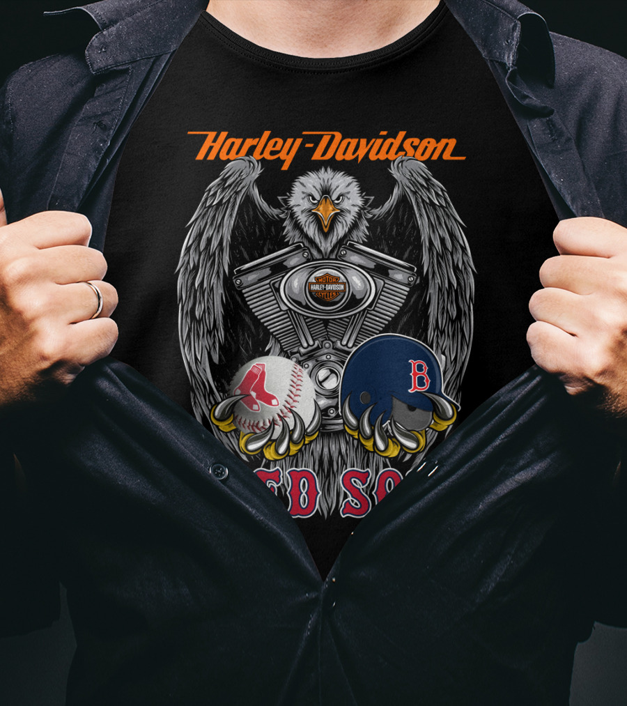 Harley Davidson Red Sox Baseball Eagle Engine T-Shirt