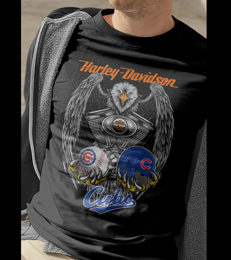 Harley Davidson Cubs Mlb Collaboration Eagle Baseball Helmet Engine T-Shirt