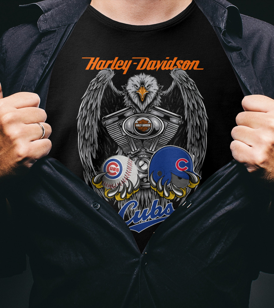 Harley Davidson Cubs Mlb Collaboration Eagle Baseball Helmet Engine T-Shirt