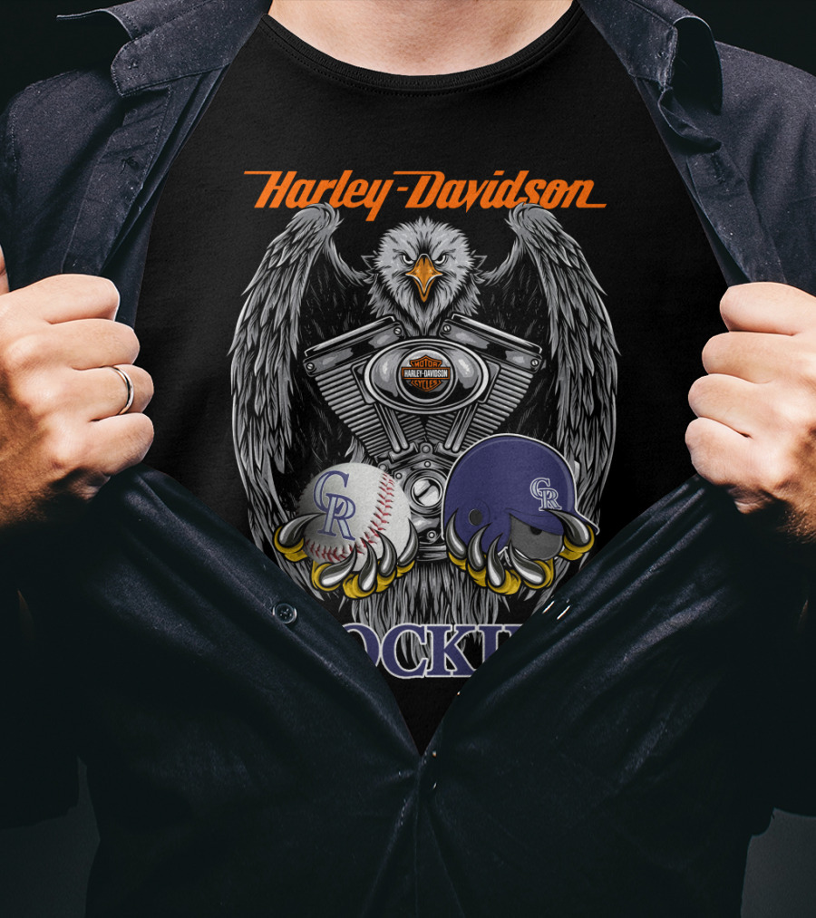 Harley Davidson Rockies Cr Logo Eagle Baseball Helmet T-Shirt