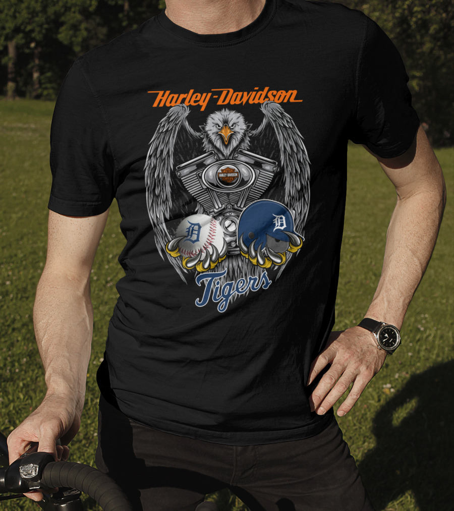 Harley Davidson Tigers Baseball Detroit Eagle Engine T-Shirt