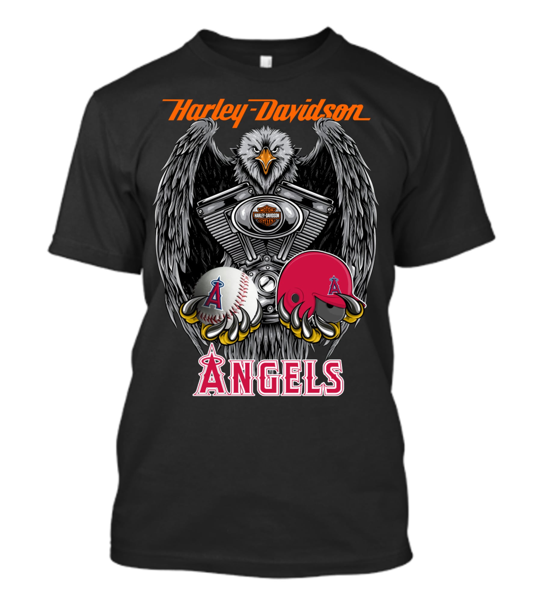 Harley Davidson Mlb Angels Eagle V-Twin Baseball Helmet T-Shirt
