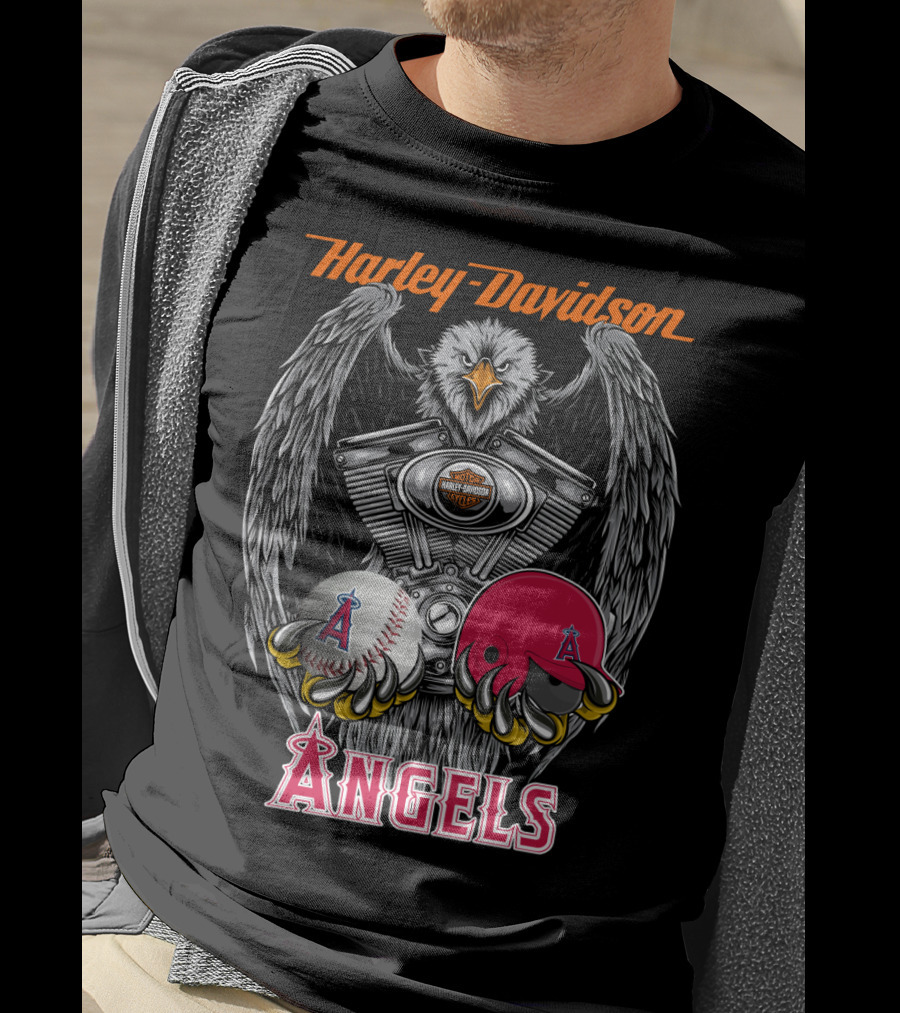 Harley Davidson Mlb Angels Eagle V-Twin Baseball Helmet T-Shirt