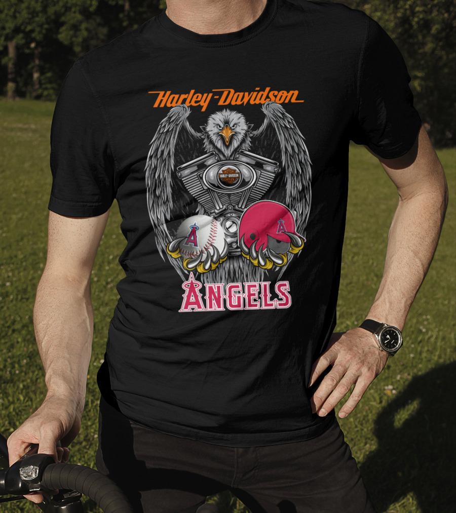 Harley Davidson Mlb Angels Eagle V-Twin Baseball Helmet T-Shirt