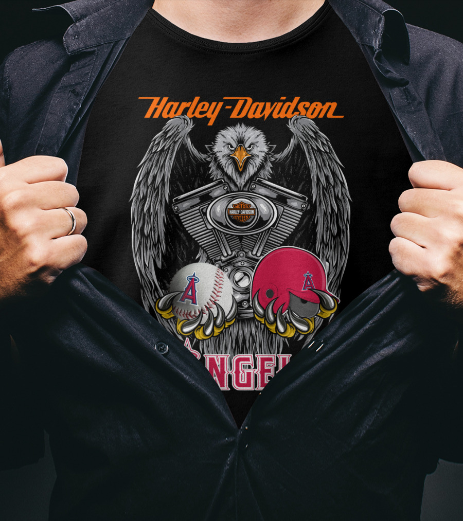Harley Davidson Mlb Angels Eagle V-Twin Baseball Helmet T-Shirt