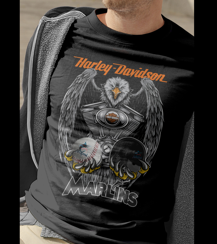 Harley Davidson Eagle Miami Marlins Baseball Helmet T-Shirt