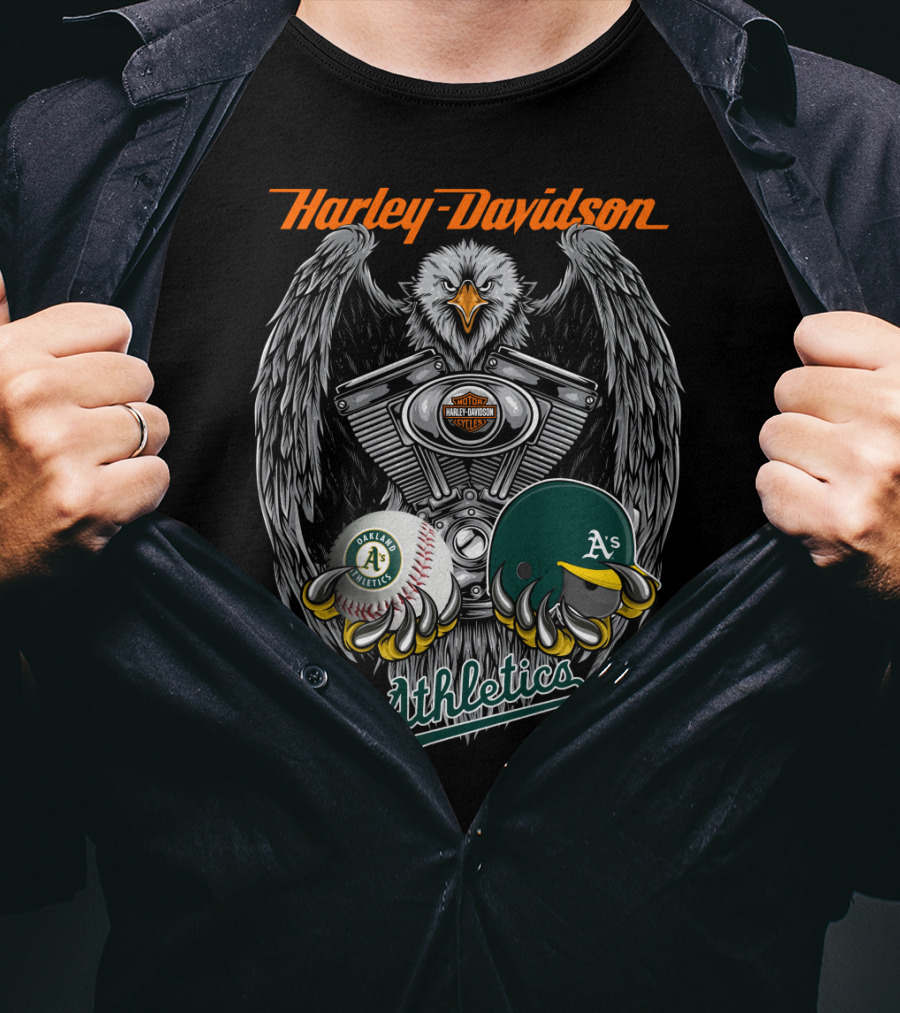 Harley Davidson Seattle Oakland Athletics A's Baseball Logo Eagle Engine T-Shirt