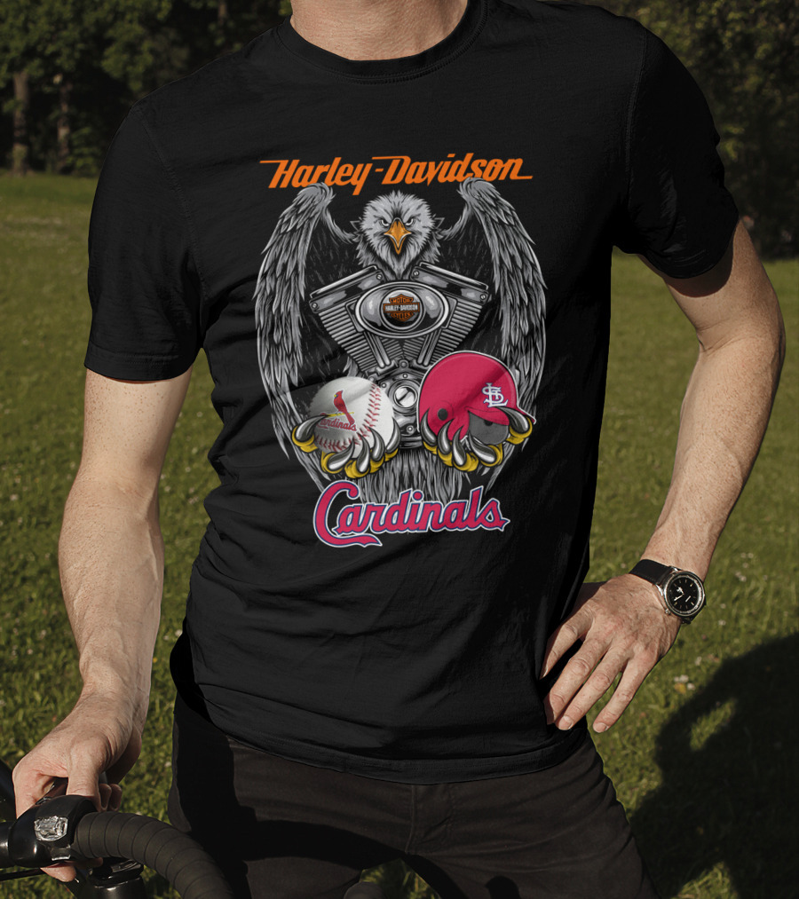 Harley Davidson St. Louis Cardinals Eagle Engine Baseball Helmet T-Shirt