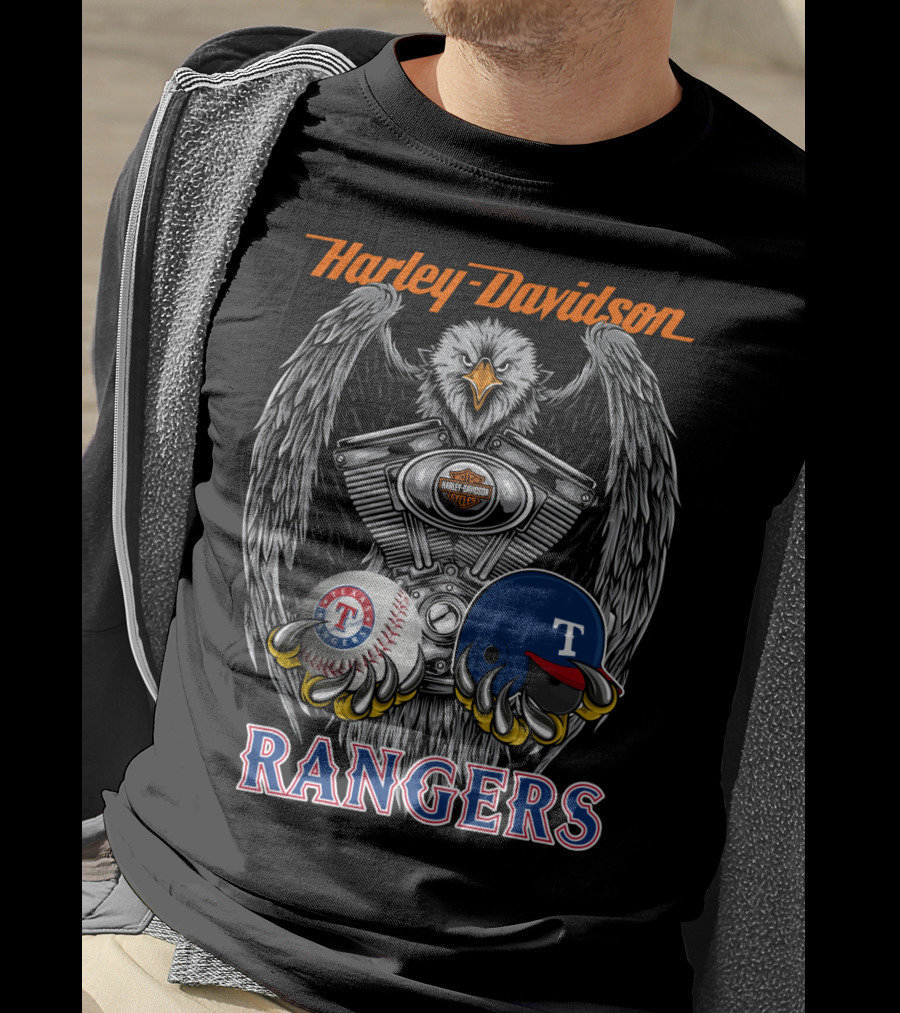 Harley Davidson Texas Rangers Mlb Baseball Eagle Engine T-Shirt