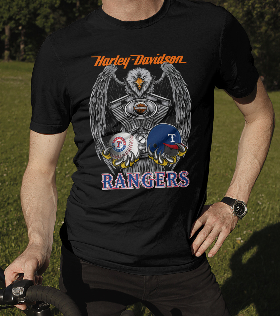 Harley Davidson Texas Rangers Mlb Baseball Eagle Engine T-Shirt