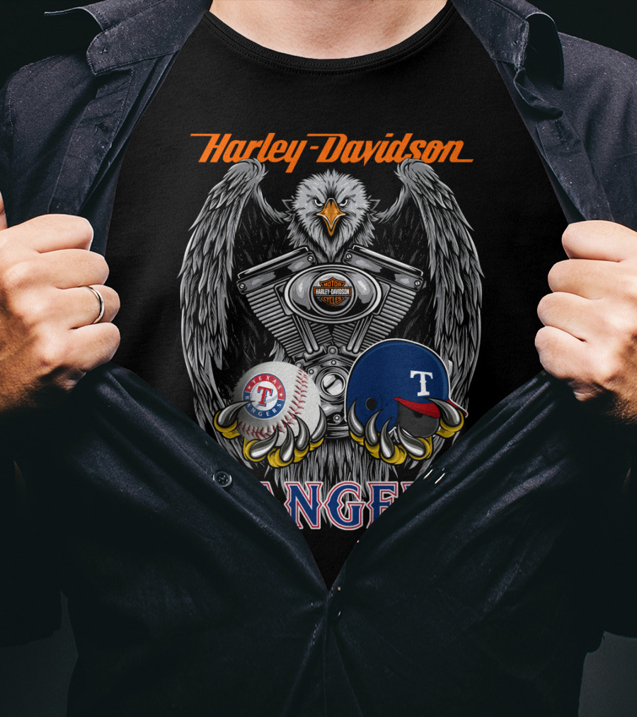 Harley Davidson Texas Rangers Mlb Baseball Eagle Engine T-Shirt