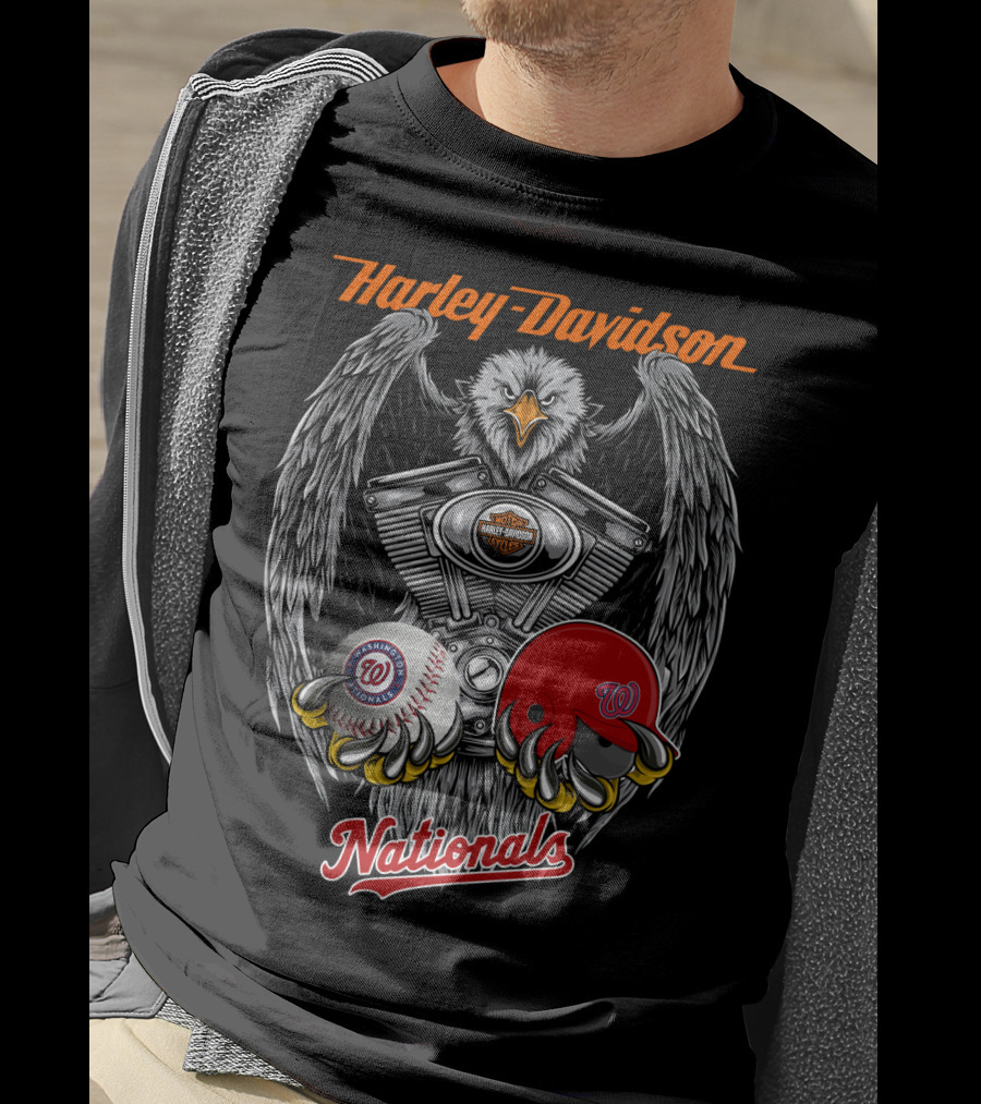 Harley Davidson Washington Nationals Mlb Eagle And Motor T-Shirt