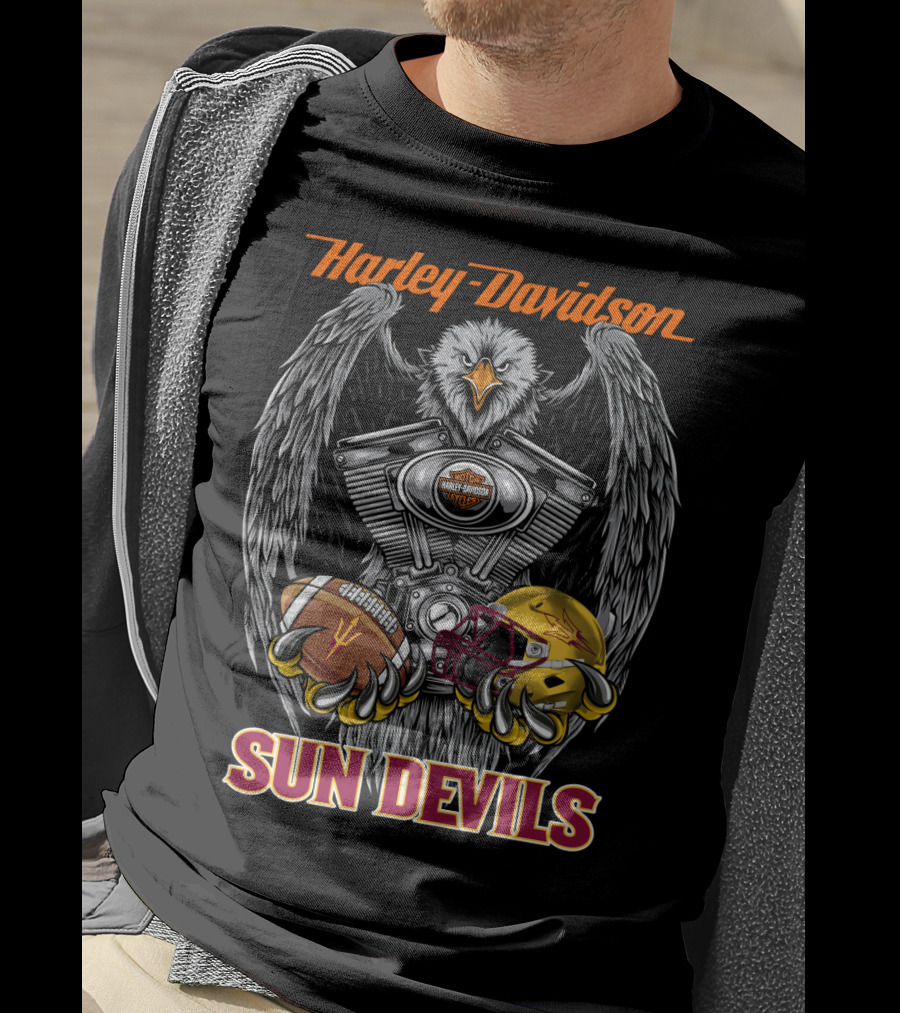 Harley Davidson Sun Devils Eagle Engine Football Helmet T-Shirt