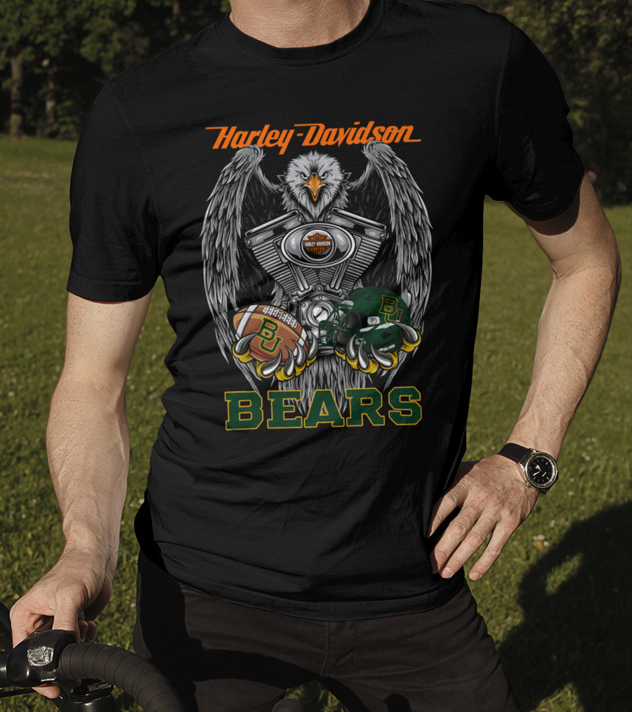 Harley Davidson Bears With Baylor Football And Eagle Engine T-Shirt