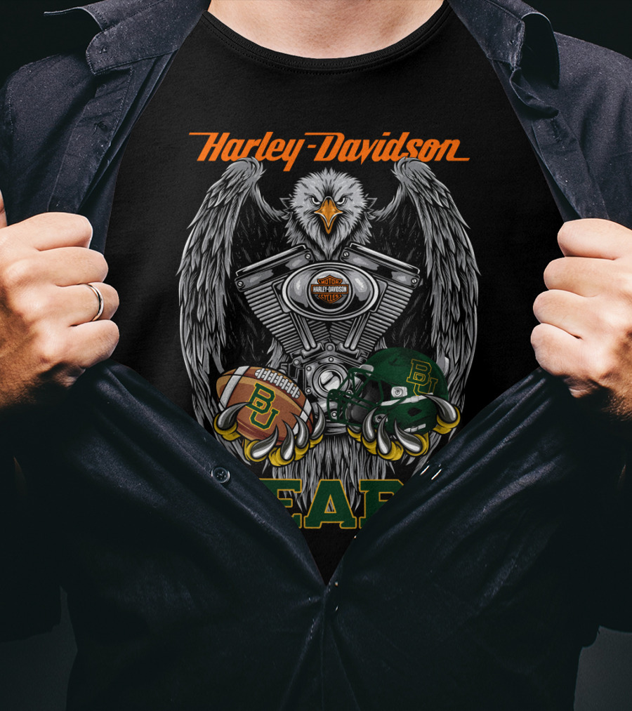 Harley Davidson Bears With Baylor Football And Eagle Engine T-Shirt