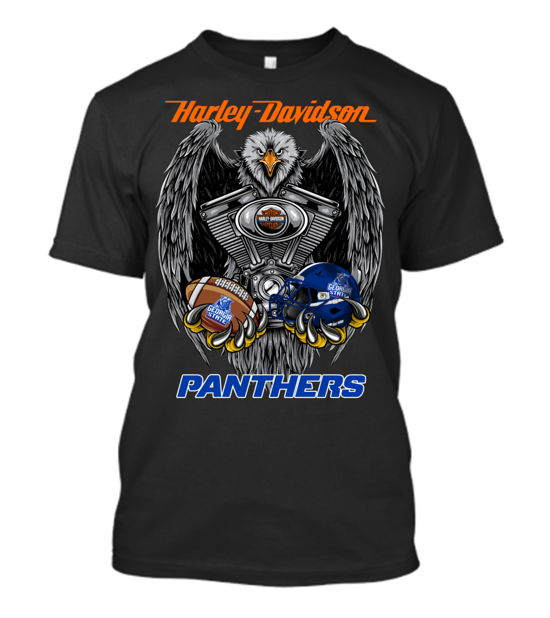Harley Davidson Seattle Motorcycles Georgia State Panthers Football Helmet And Eagle Engine Art T-Shirt