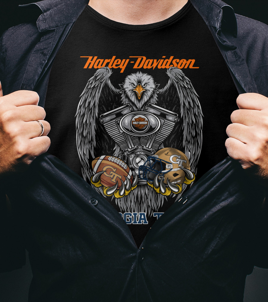 Harley Davidson Georgia Tech Gt Motorcycle Engine Eagle Helmet Football T-Shirt