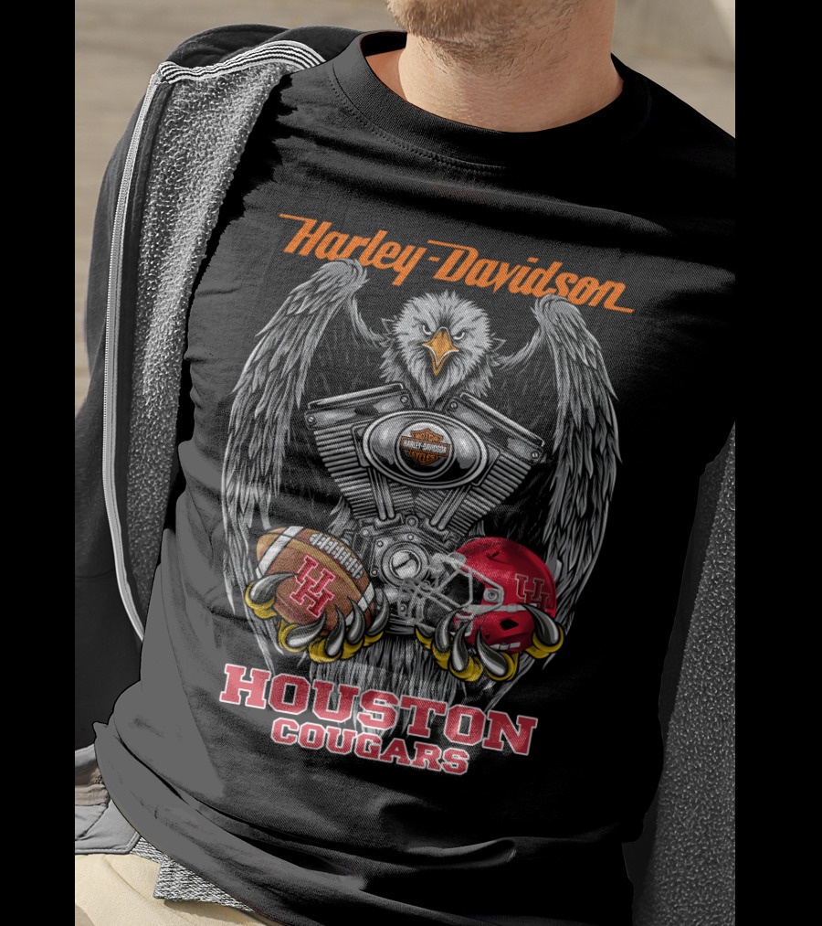 Harley Davidson Houston Cougars Ncaa Football Eagle Engine Helmet T-Shirt
