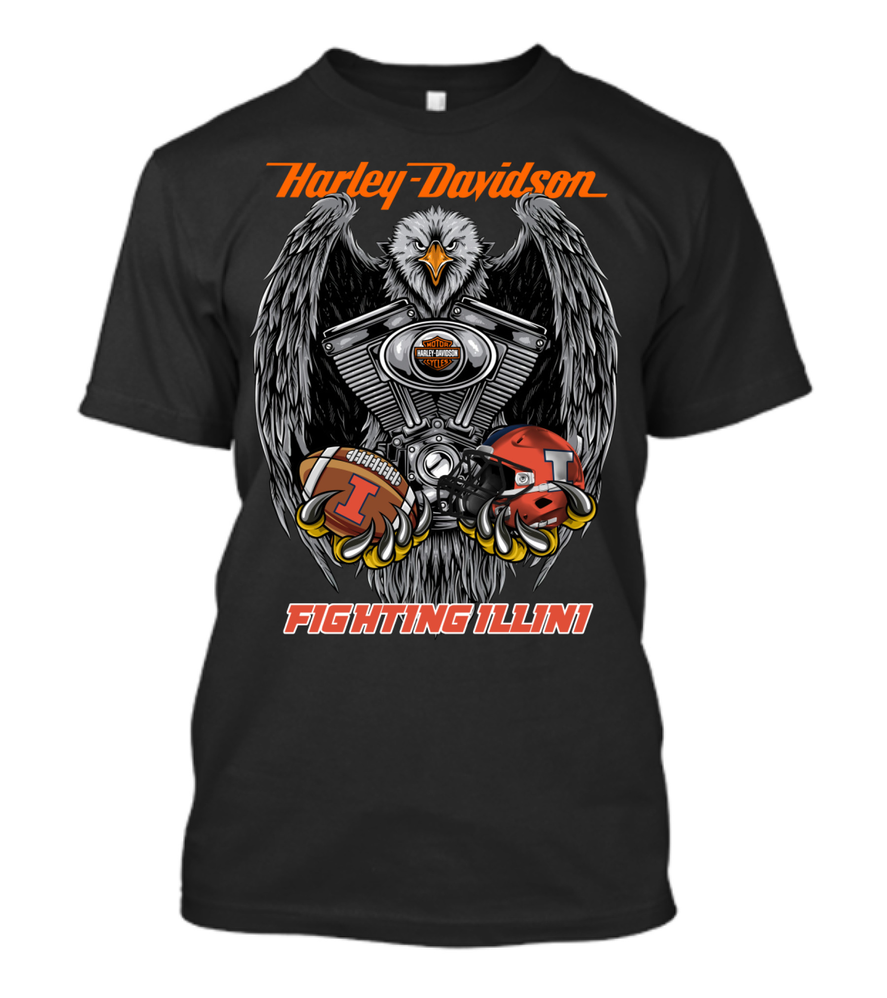 Harley Davidson Fighting Illini Football Eagle T-Shirt