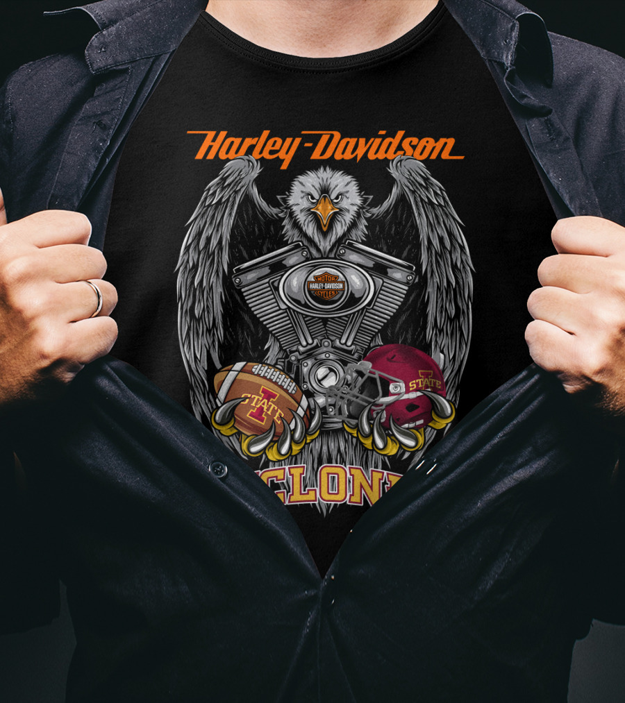 Harley Davidson Cyclones Eagle V-Twin Engine Iowa State Football Helmet And Ball T-Shirt